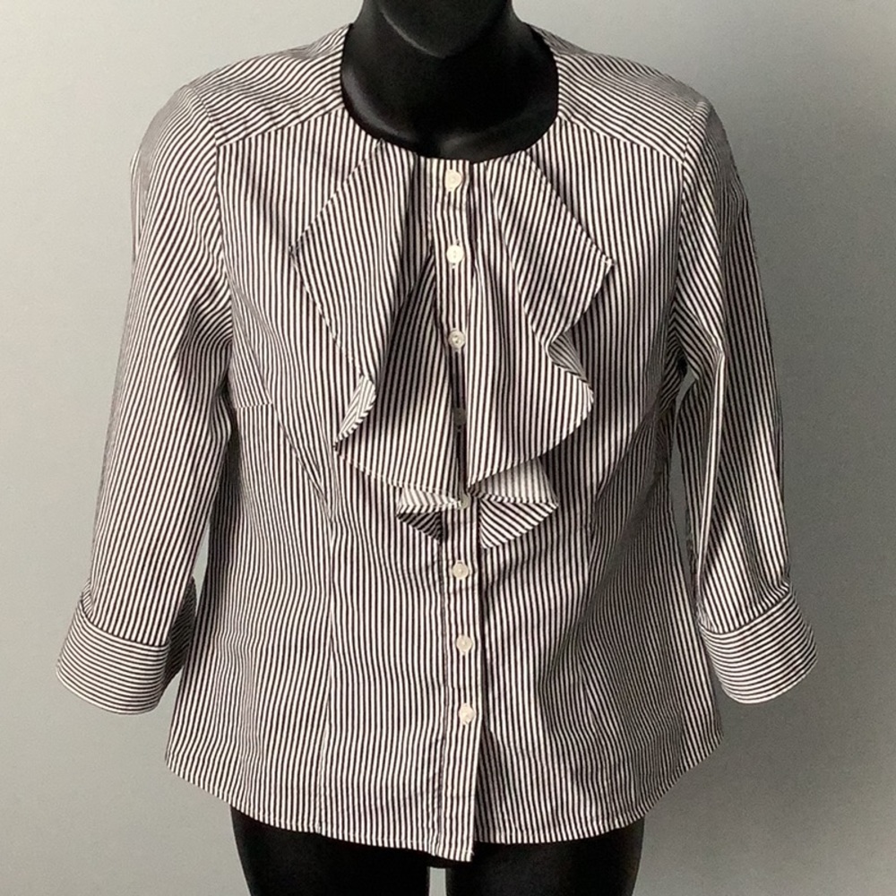 Designer Ruffled Pinstripe Blouse
